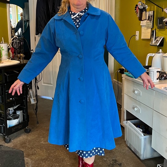 Vintage 50’s Coat in Royal Blue Single breasted Pin up style Size L Classy - Picture 9 of 13